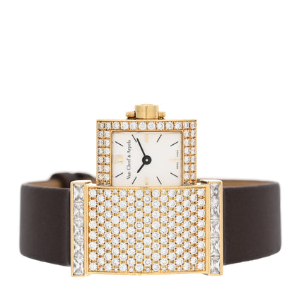 Van Cleef & Arpels 18K Yellow Gold Satin Diamond 17mm Secret Pavée Quartz Watch 3 of 6