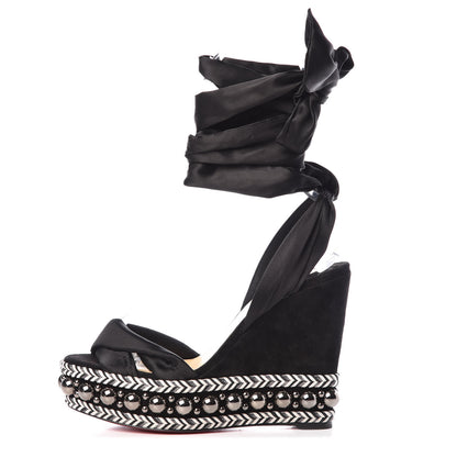 Christian Louboutin Suede Satin Levantine 120 Wedges 39 Black 1 of 10