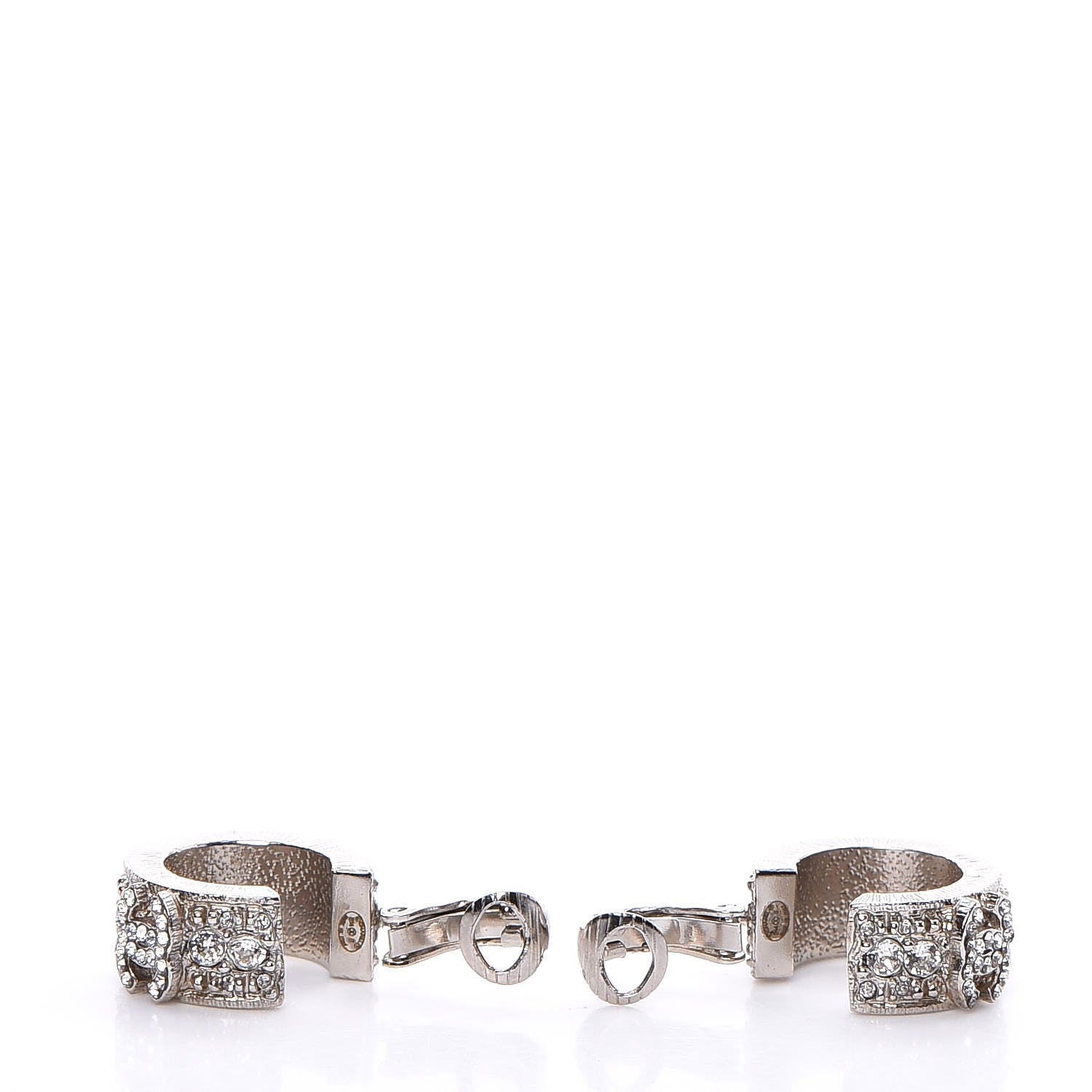 Chanel Crystal CC Hoop Clip On Earrings Silver 3 of 5