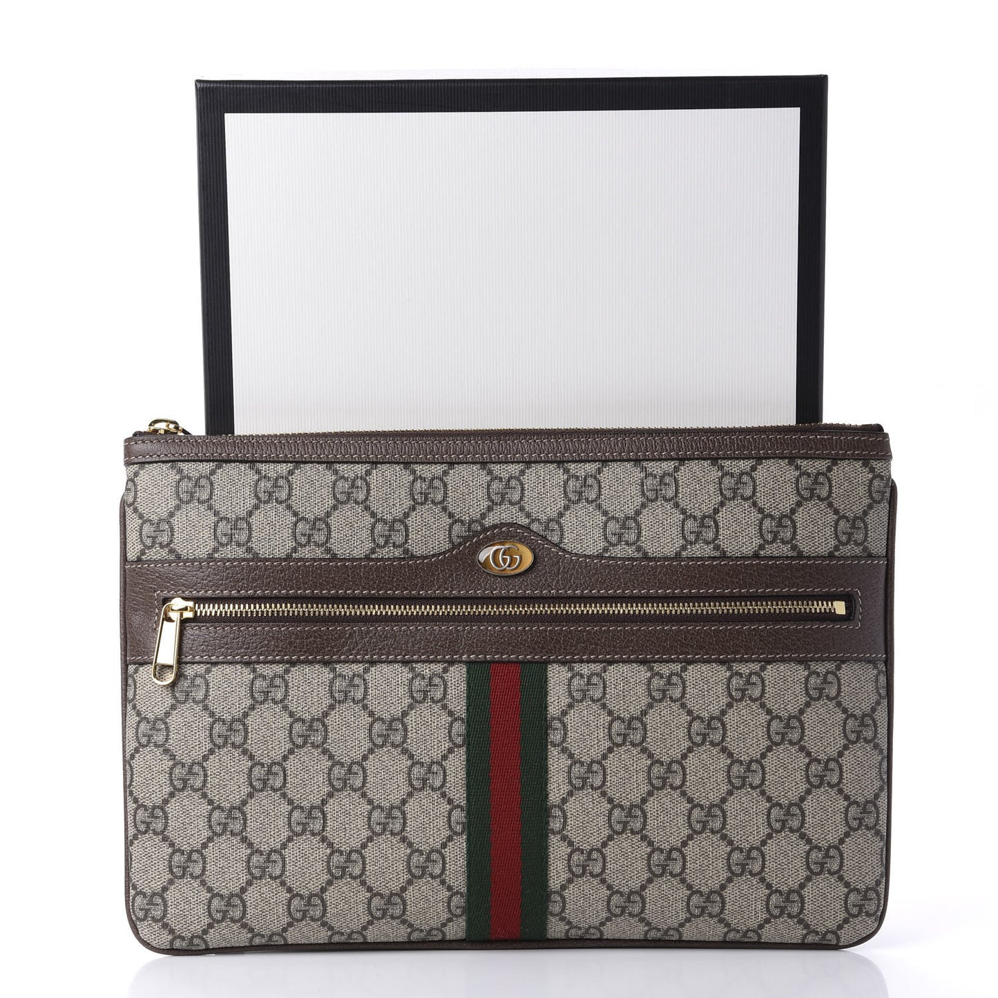 GG Supreme Monogram Large Ophidia Pouch Clutch Brown