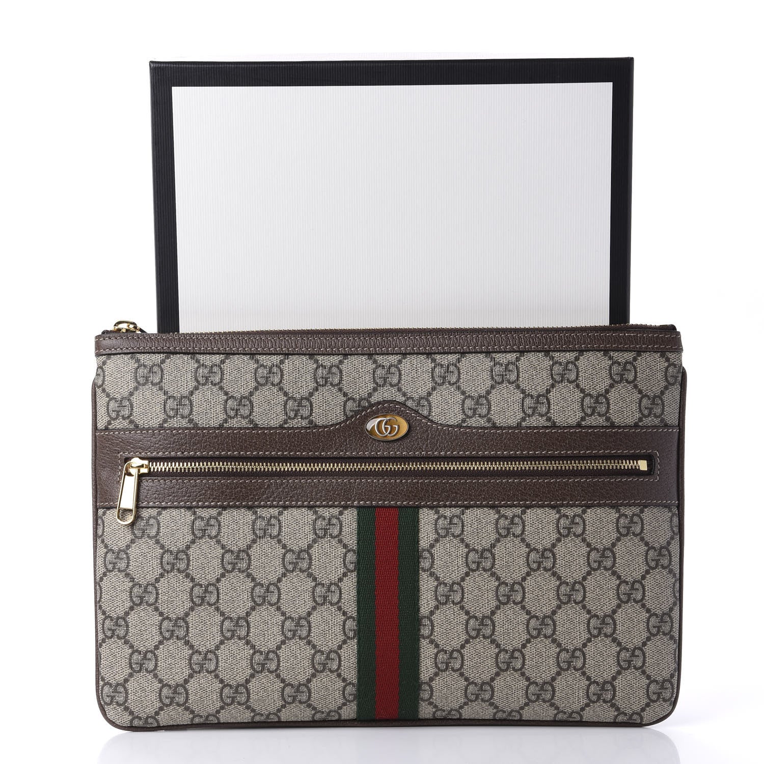 Gucci GG Supreme Monogram Large Ophidia Pouch Clutch Brown 10 of 10