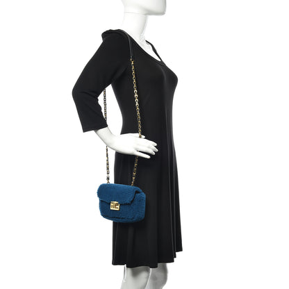 Fendi Shearling Nappa Mini Be Baguette Shoulder Bag Blue Black 2 of 10