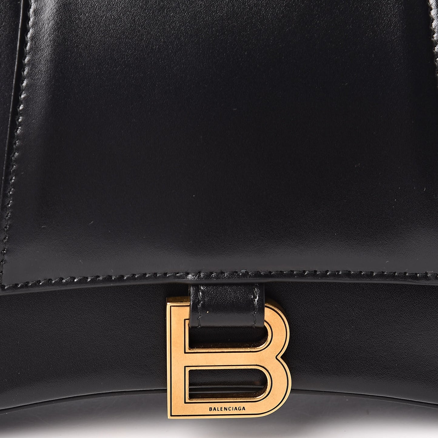 Shiny Box Calfskin Small Hourglass Top Handle Bag Black