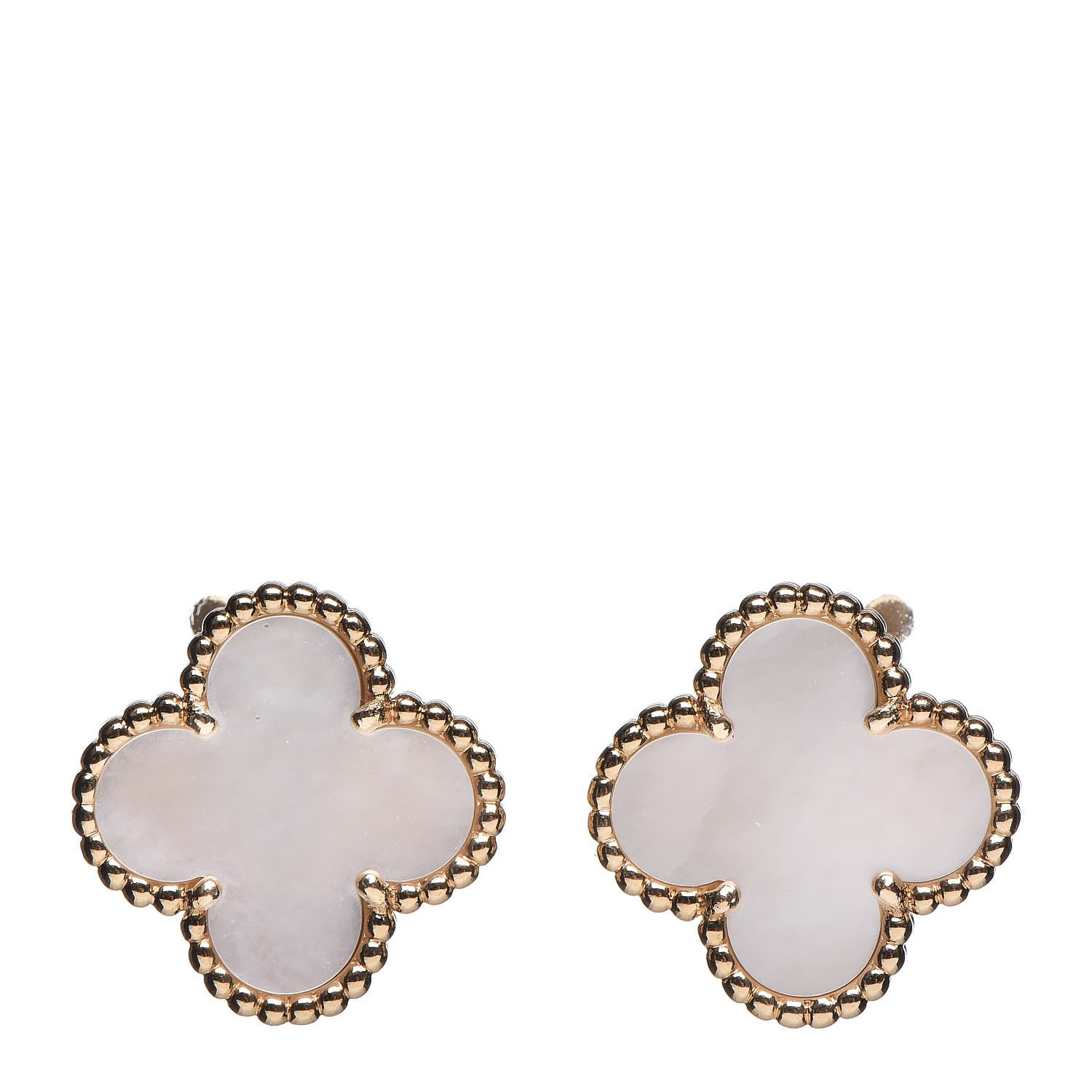Van Cleef & Arpels 18K Yellow Gold Mother of Pearl Vintage Alhambra Earrings 1 of 4
