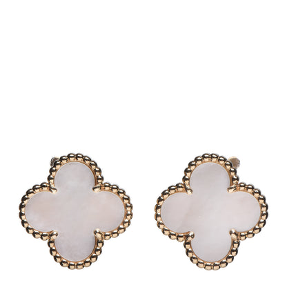 Van Cleef & Arpels 18K Yellow Gold Mother of Pearl Vintage Alhambra Earrings 1 of 4