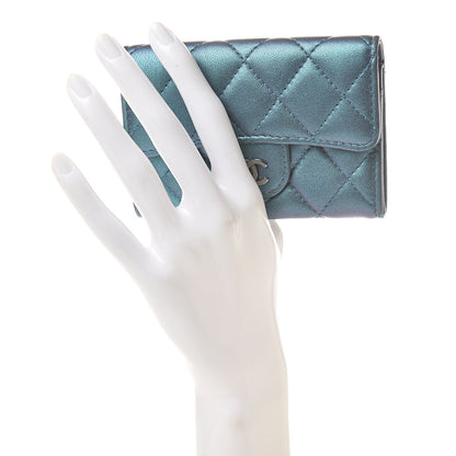 Chanel Iridescent Lambskin Quilted Flap Card Holder Turquoise 2 of 10