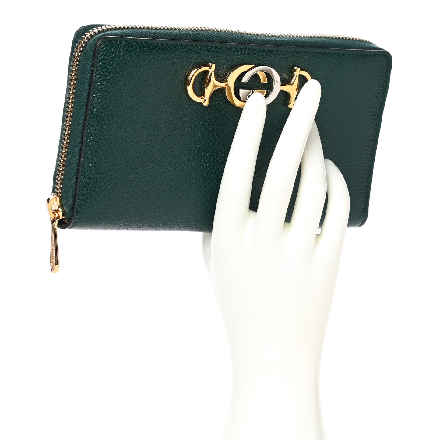 Grainy Calfskin Zumi Zip Around Wallet Vintage Green