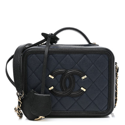 Chanel Caviar Quilted Small CC Filigree Vanity Case Navy Black 1 of 12