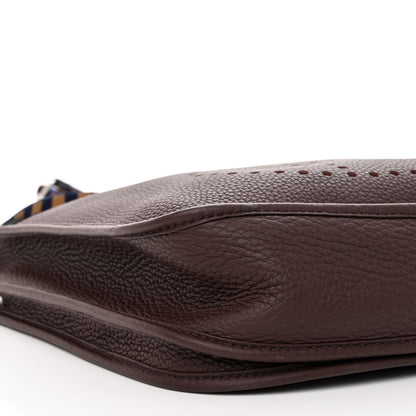 Hermes Taurillon Clemence Quadrille Evelyne III PM Rouge Sellier Bleu Billard Biscuit Rouge H 9 of 11