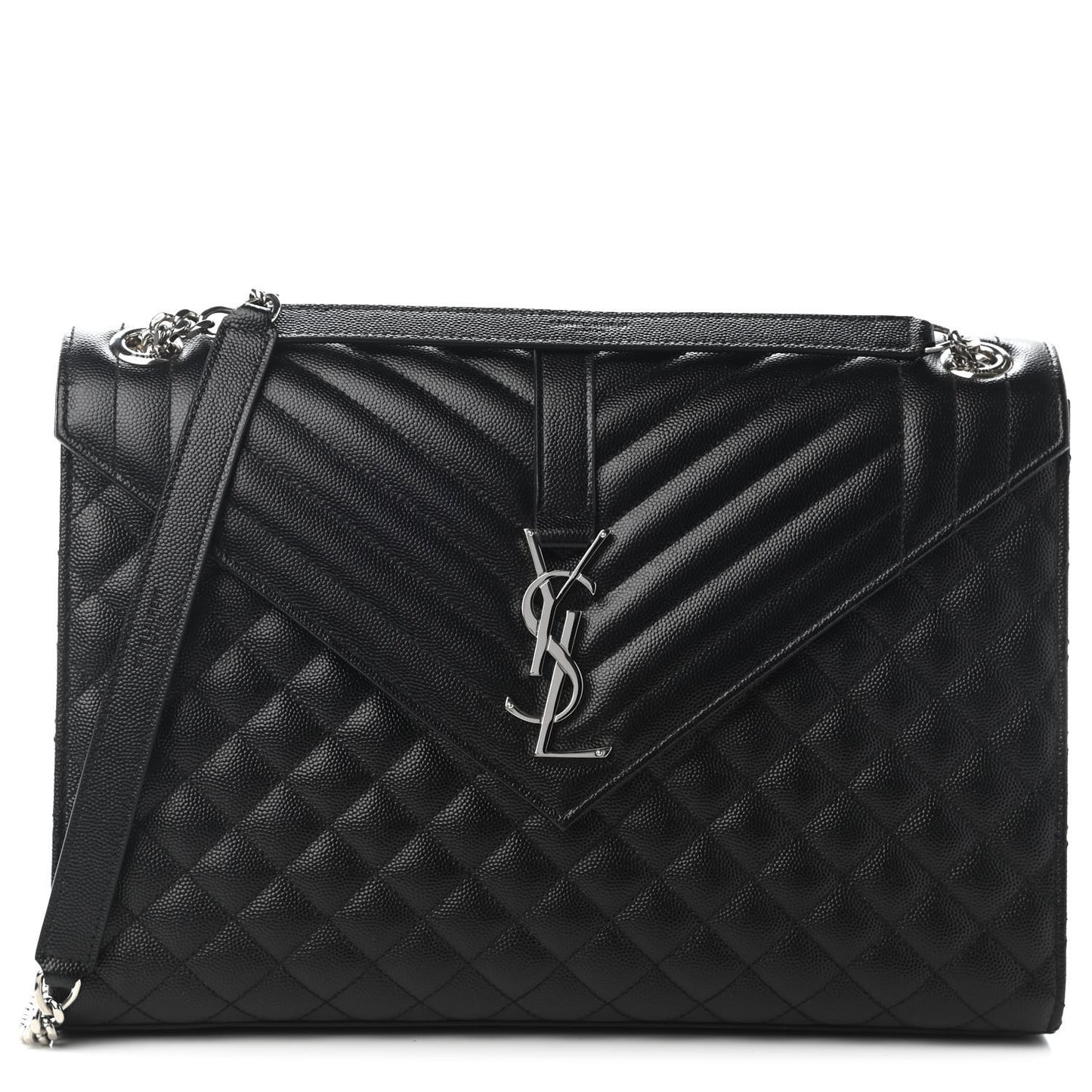 Grain De Poudre Textured Mixed Matelasse Large Triquilt Monogram Satchel Black
