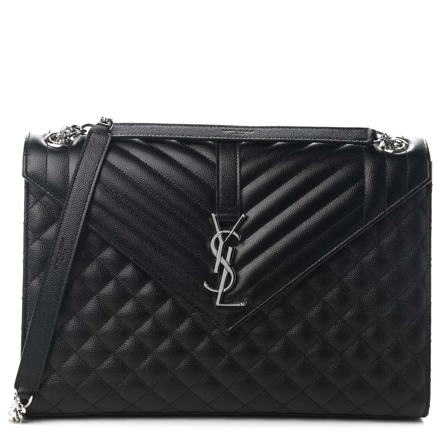 Saint Laurent Grain De Poudre Textured Mixed Matelasse Large Triquilt Monogram Satchel Black 1 of 11