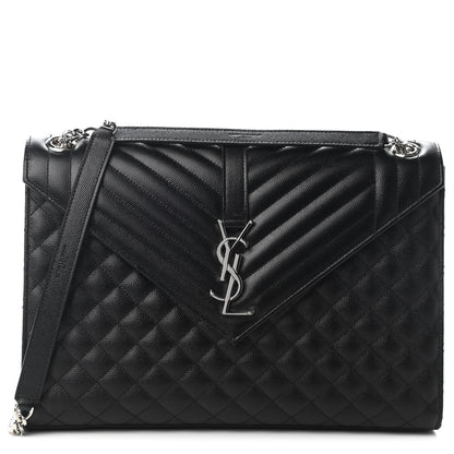Saint Laurent Grain De Poudre Textured Mixed Matelasse Large Triquilt Monogram Satchel Black 1 of 11