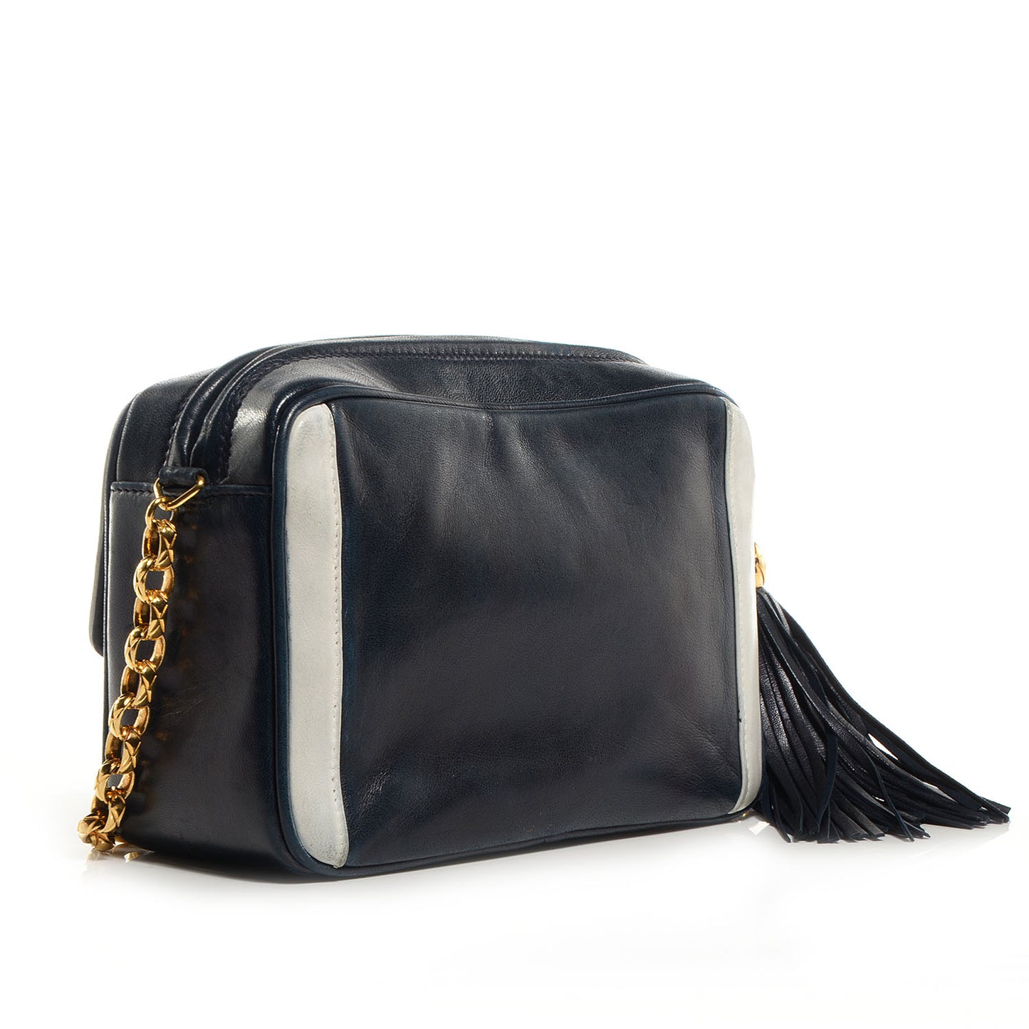 Lambskin Tassel Camera Bag Navy White