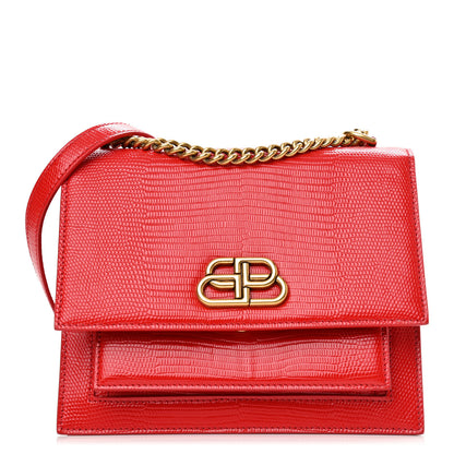 Balenciaga Patent Calfskin Lizard Embossed Sharp S Chain Satchel Vivid Red 1 of 8