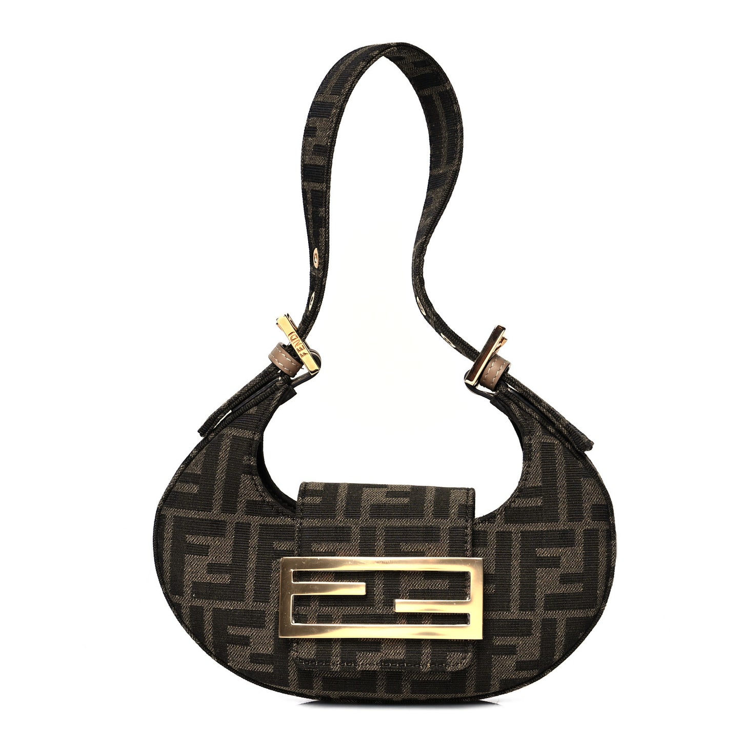 Fabric Jacquard FF 1974 Mini Cookie Hobo Bag Tobacco Moro