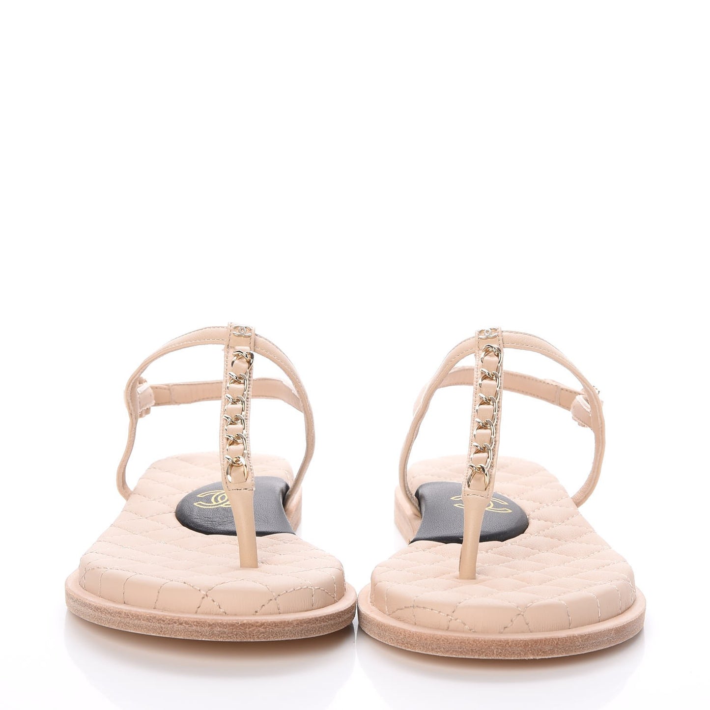 Lambskin CC Chain Thong Sandals 36 Beige