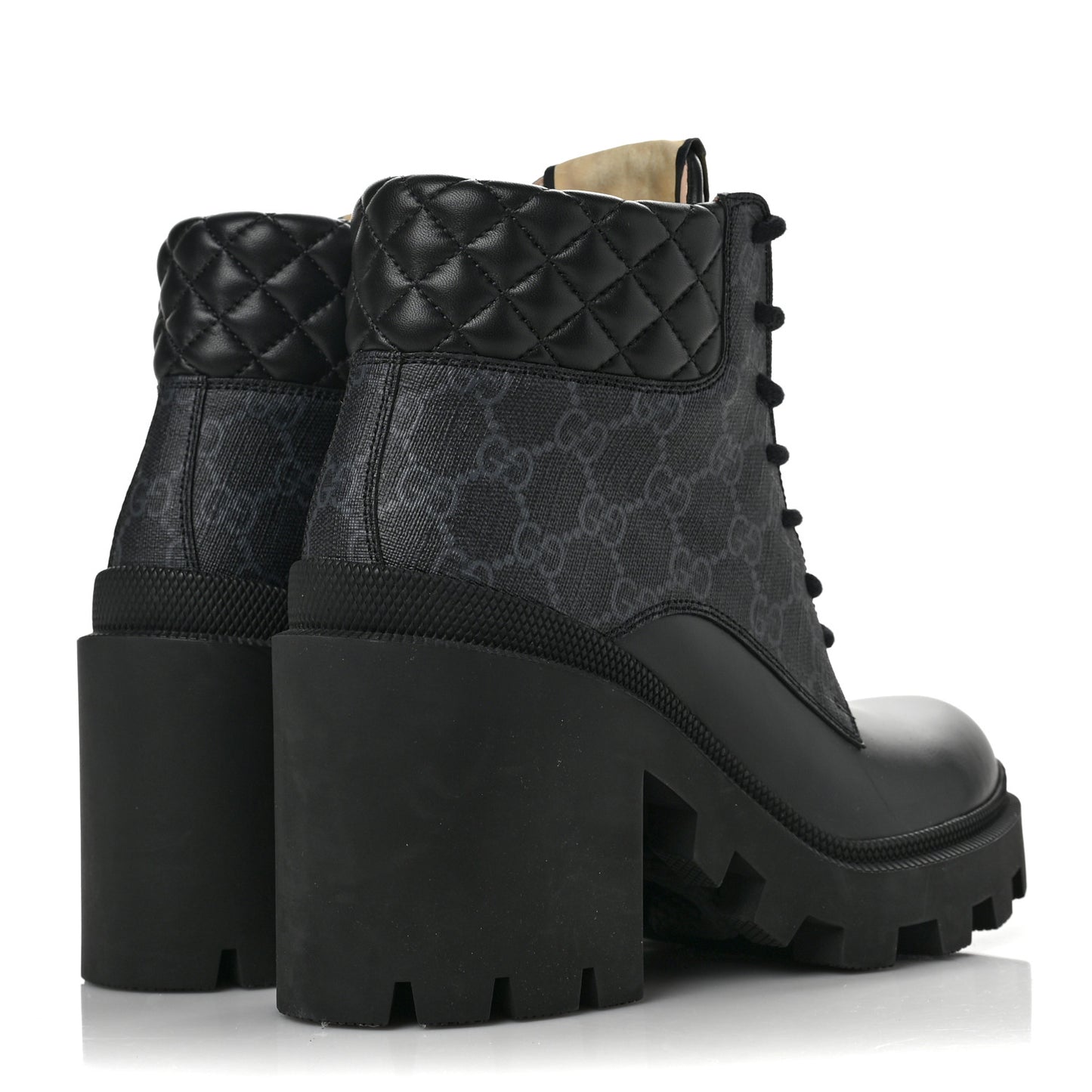 Apollo Calfskin GG Supreme Nappa Samoa Quilted Lace Up Ankle Boots 37 Black