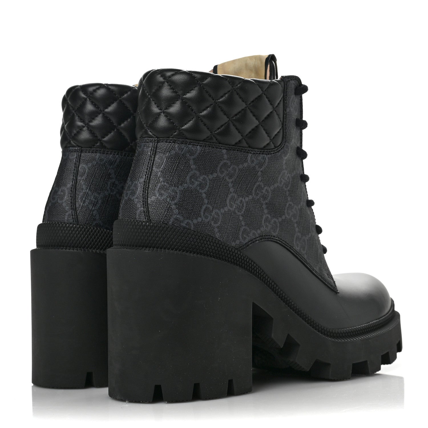 Gucci Apollo Calfskin GG Supreme Nappa Samoa Quilted Lace Up Ankle Boots 37 Black 4 of 7