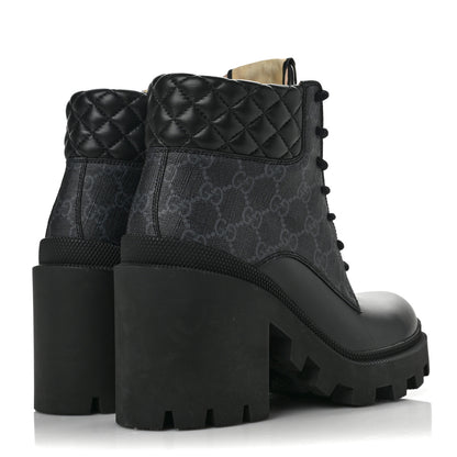 Gucci Apollo Calfskin GG Supreme Nappa Samoa Quilted Lace Up Ankle Boots 37 Black 4 of 7