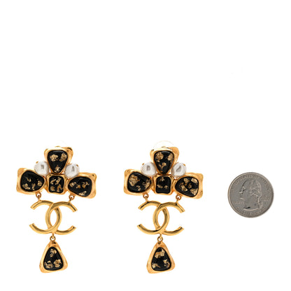 Chanel Resin Pearl Gripoix CC Drop Earrings Gold Black Pearly White 2 of 4
