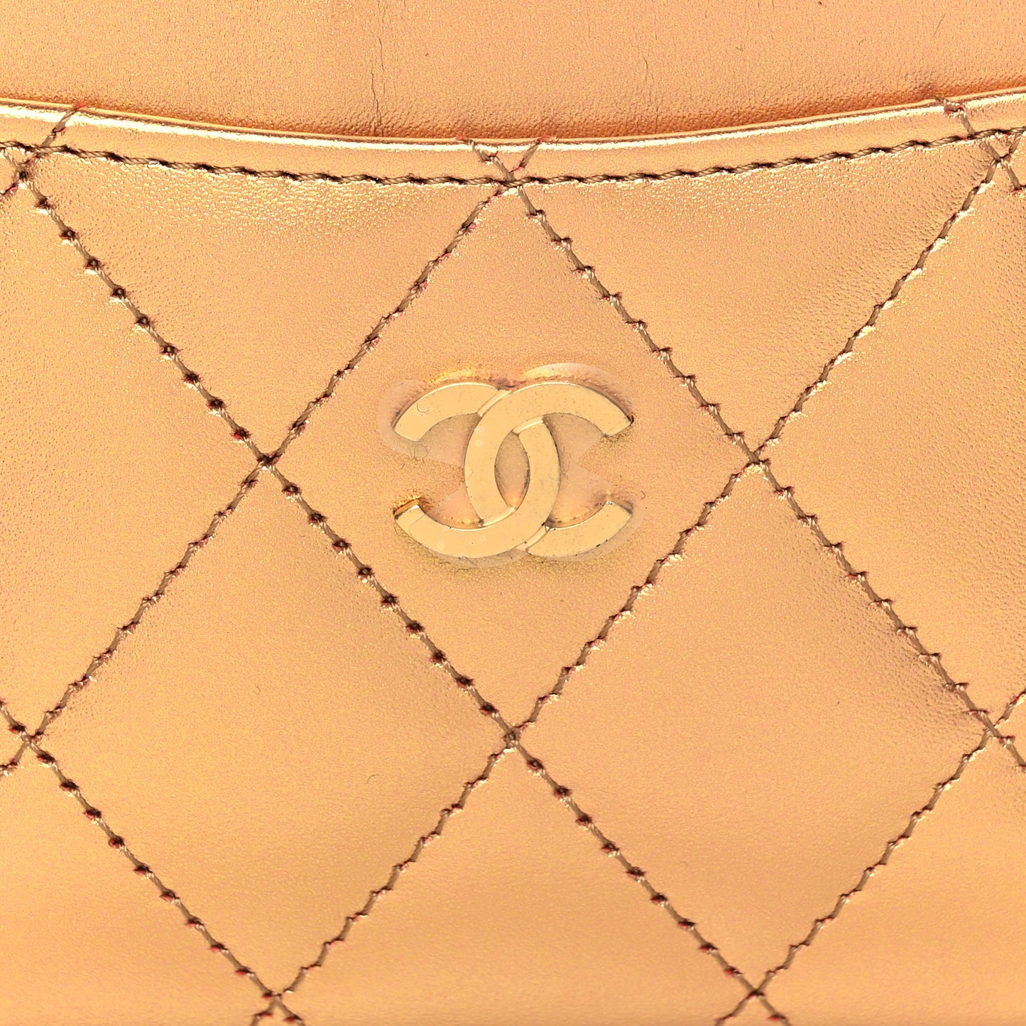 Metallic Lambskin Quilted CC Card Holder Golden