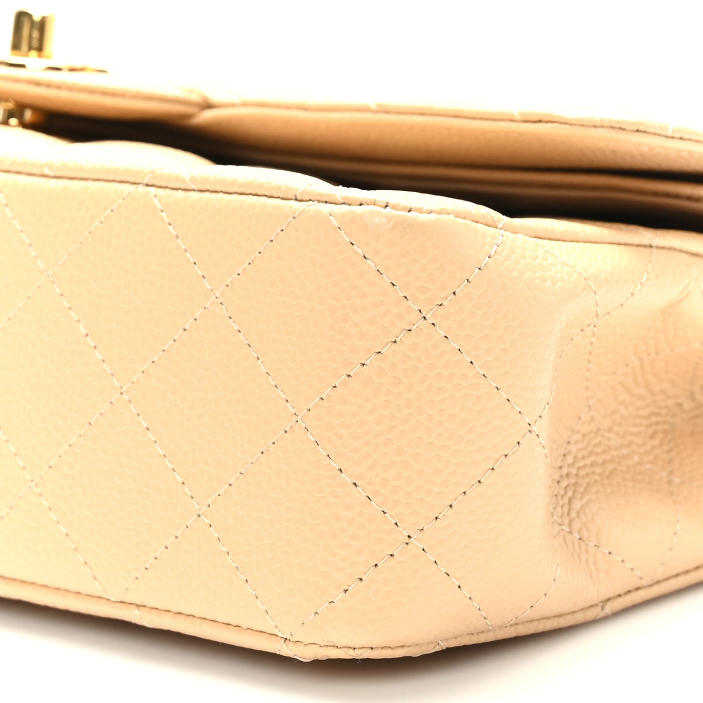 Caviar Quilted Medium Double Flap Beige