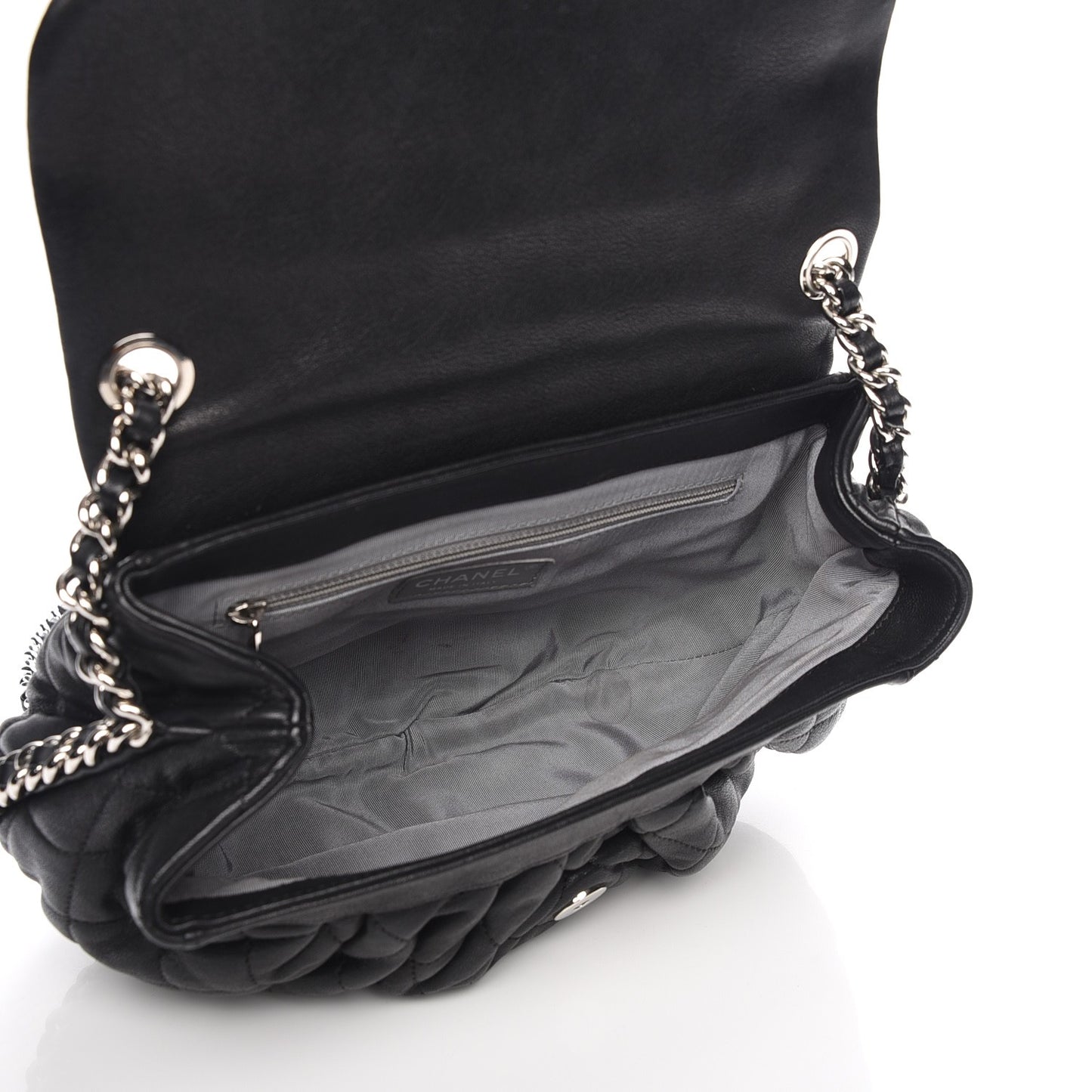 Washed Lambskin Quilted Medium Chain Around Messenger Black