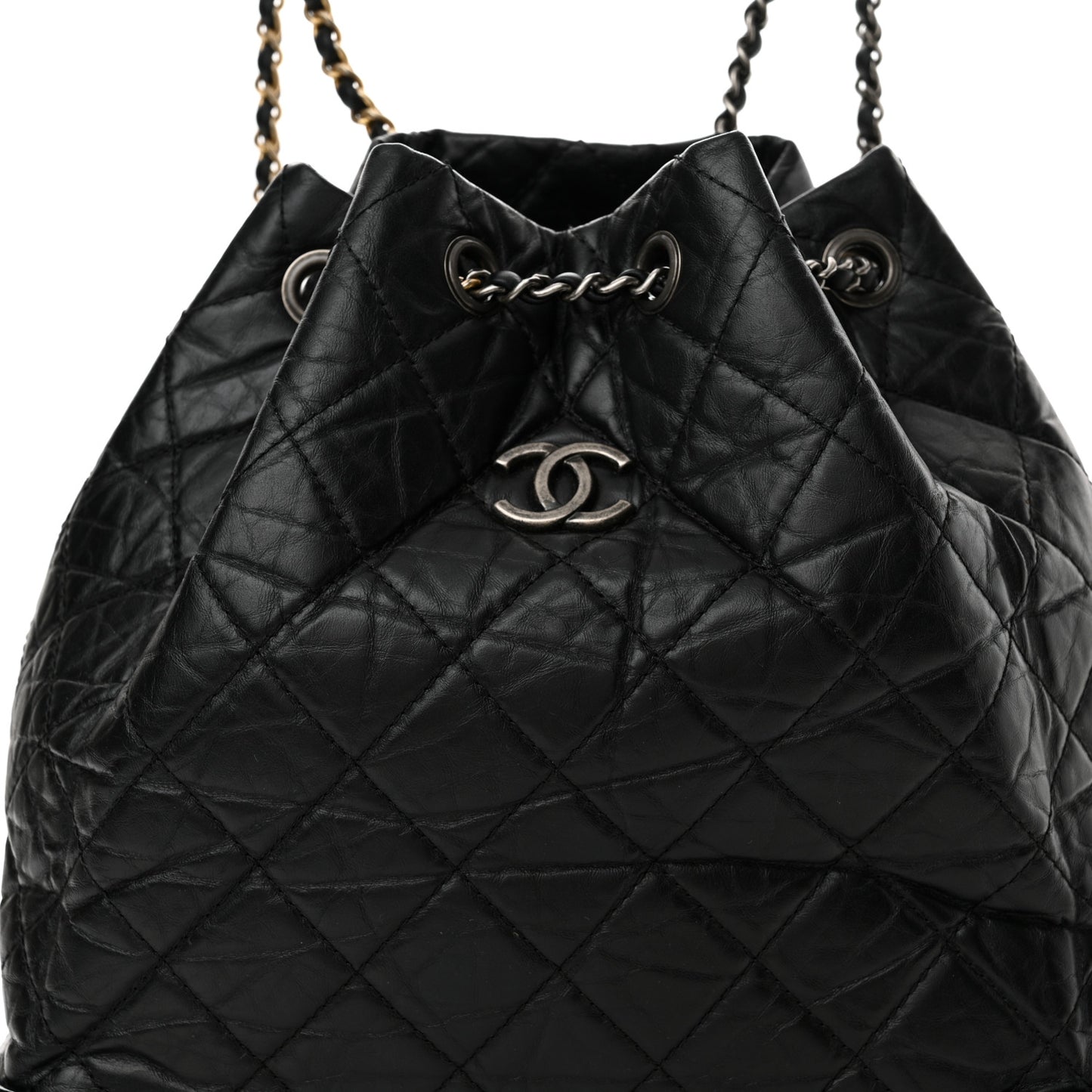 Aged Calfskin Quilted Gabrielle Backpack Black