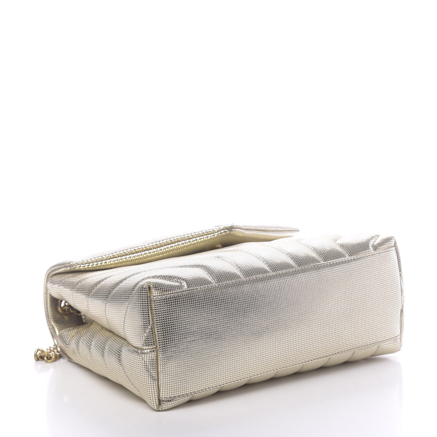 Saint Laurent Metallic Calfskin Y Quilted Small Loulou Monogram Chain Satchel Platino 4 of 9