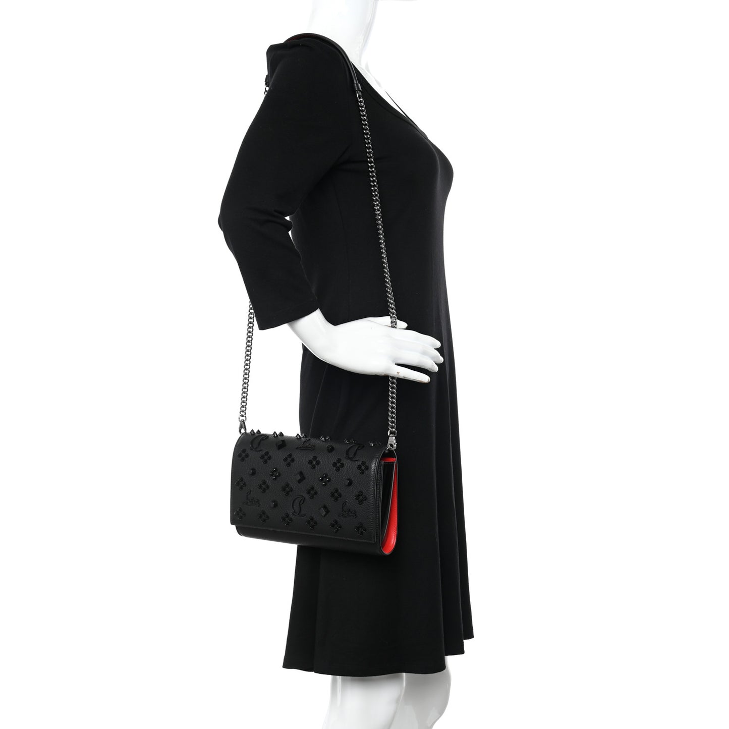 Calfskin Spikes Loubinthesky Paloma Clutch Black