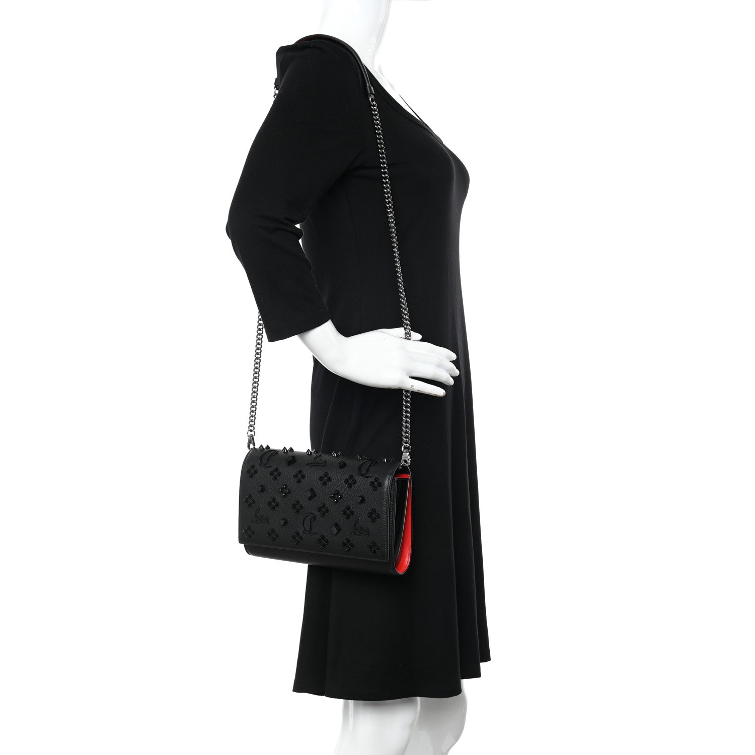 Christian Louboutin Calfskin Spikes Loubinthesky Paloma Clutch Black 2 of 11