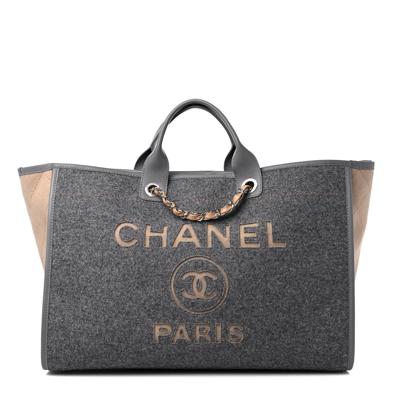 Chanel Wool Felt Large Deauville Tote Grey Beige 1 of 9