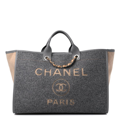 Chanel Wool Felt Large Deauville Tote Grey Beige 1 of 9