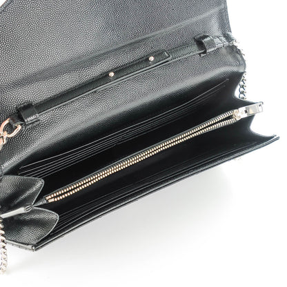 Saint Laurent Grain De Poudre Matelasse Chevron Monogram Chain Wallet Black 5 of 8
