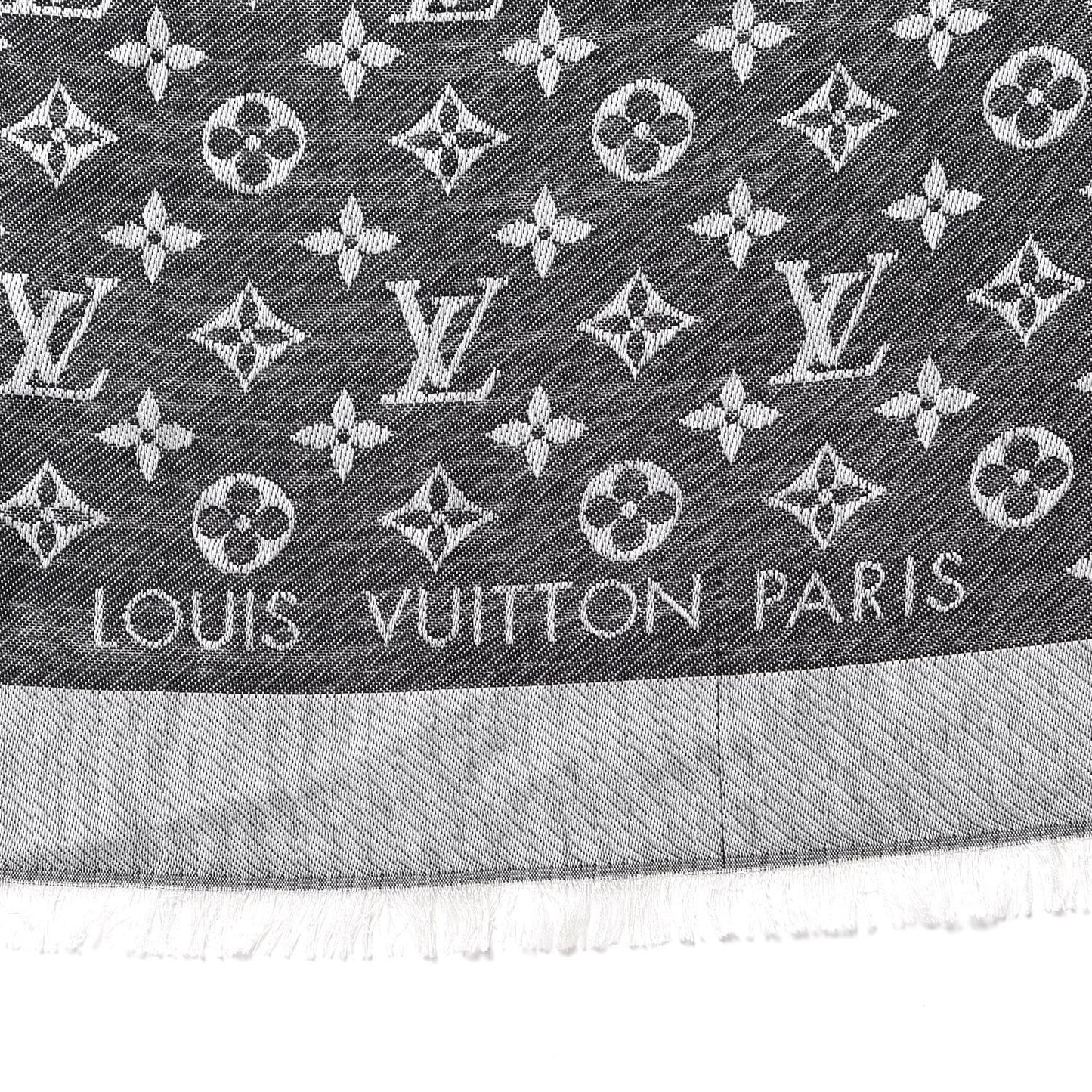 Wool Silk Monogram Denim Shawl Black