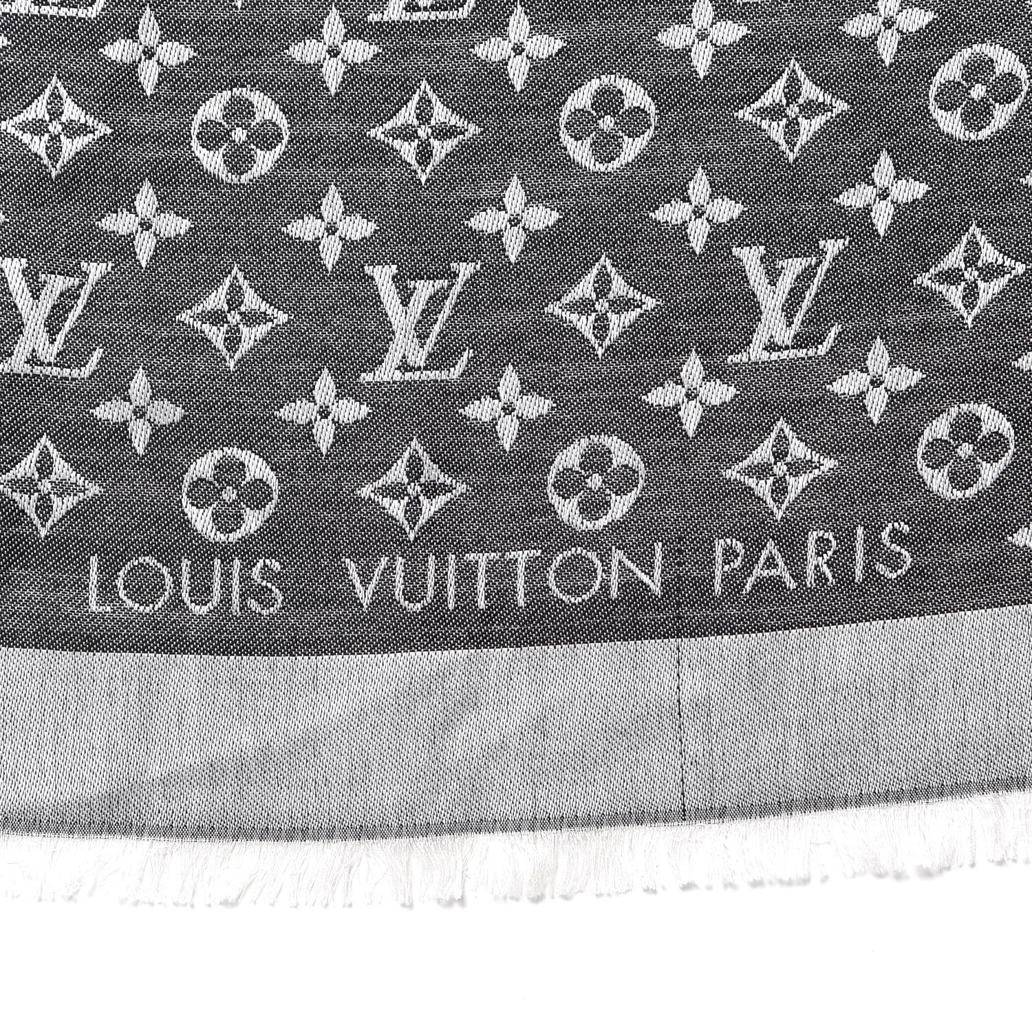 Louis Vuitton Wool Silk Monogram Denim Shawl Black 3 of 4
