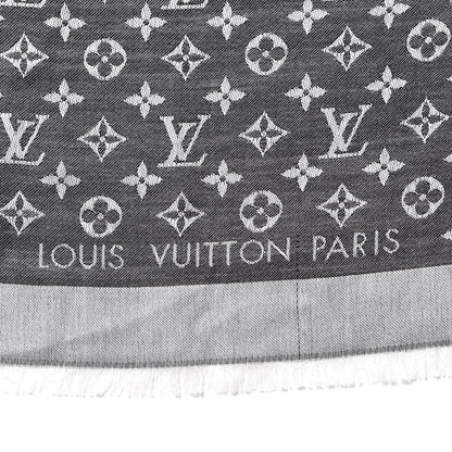Louis Vuitton Wool Silk Monogram Denim Shawl Black 3 of 4