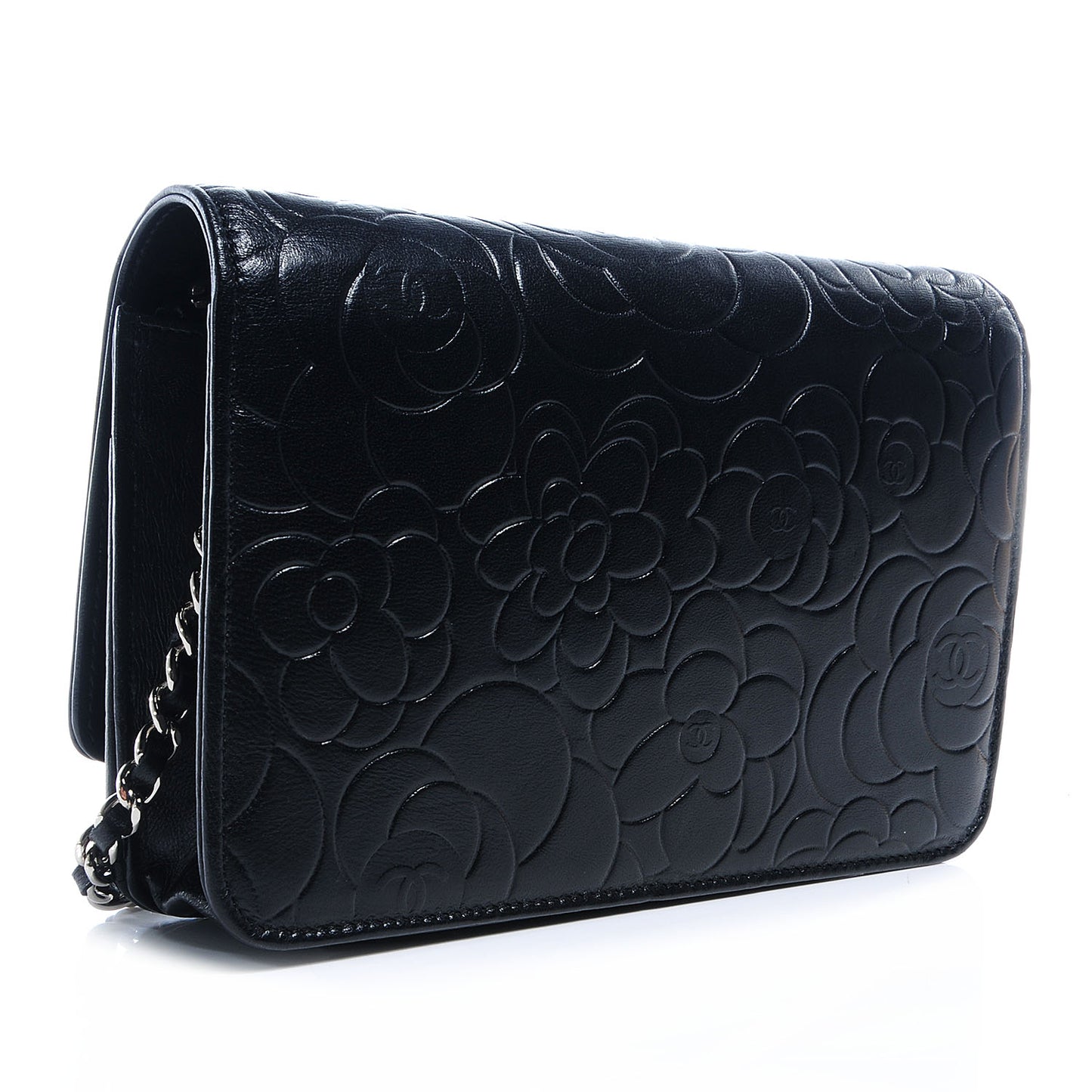 Lambskin Camellia Wallet on Chain WOC Black