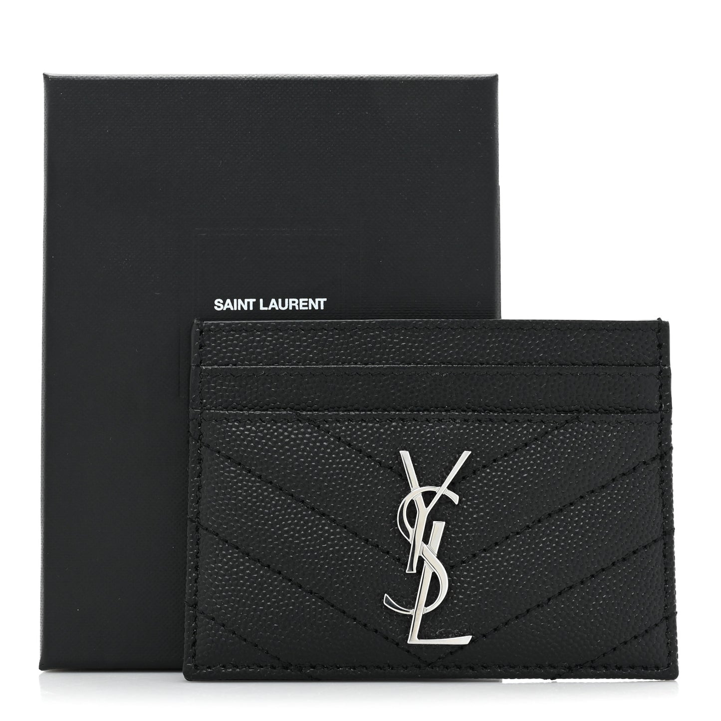 Grain De Poudre Matelasse Chevron Monogram Credit Card Case Black
