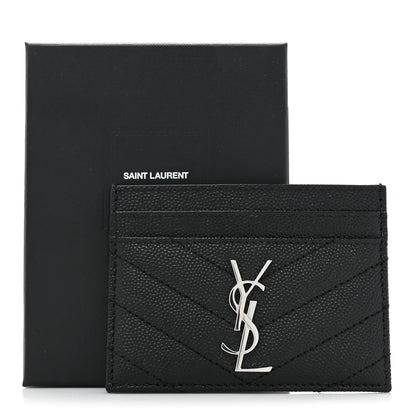 Saint Laurent Grain De Poudre Matelasse Chevron Monogram Credit Card Case Black 3 of 10