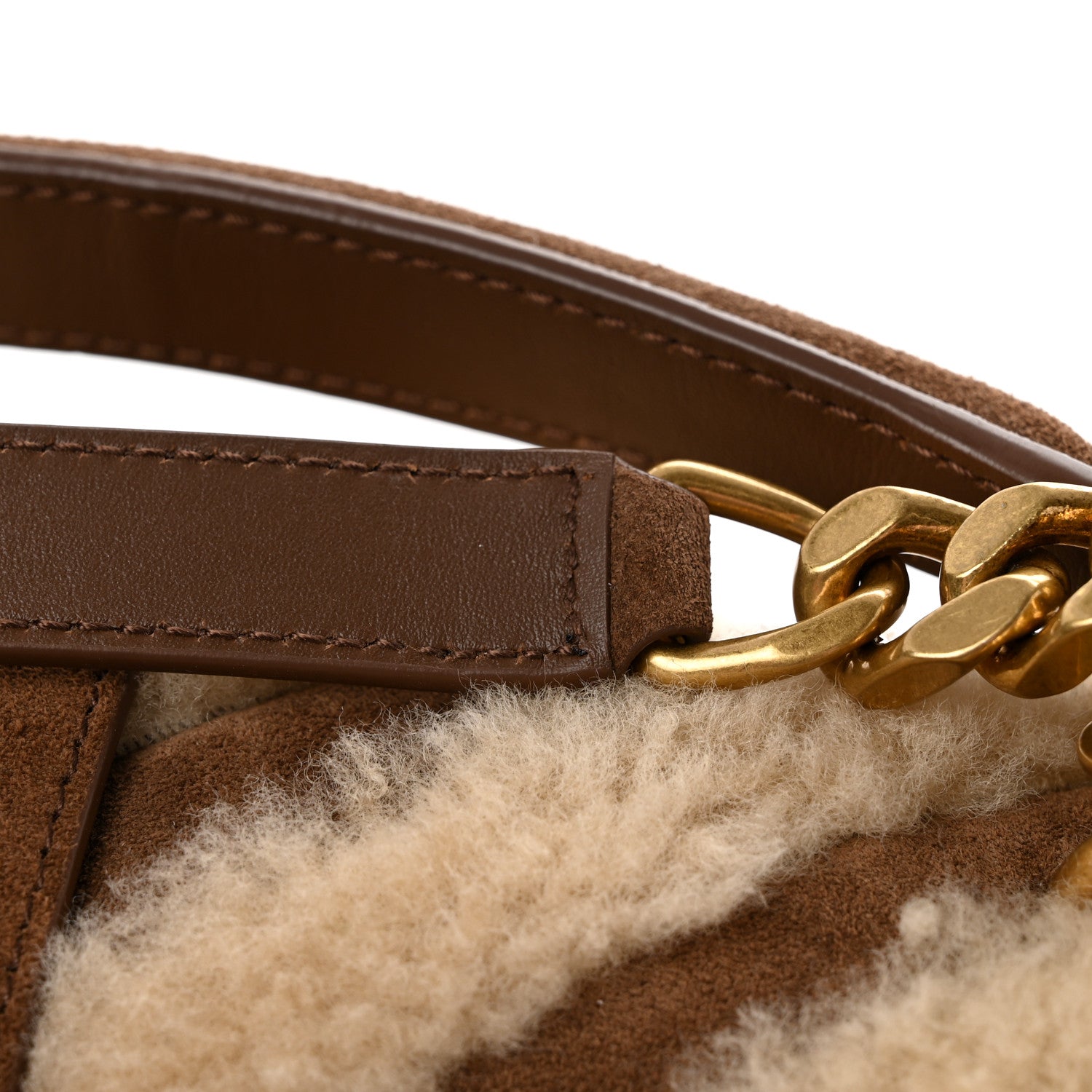 Saint Laurent Nubuck Shearling Chevron Monogram Medium College Bag Dark Cigar Natural Beige 12 of 13