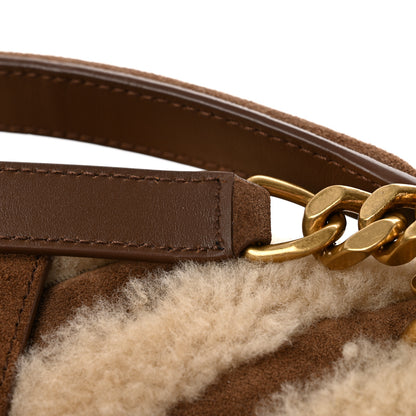 Saint Laurent Nubuck Shearling Chevron Monogram Medium College Bag Dark Cigar Natural Beige 12 of 13