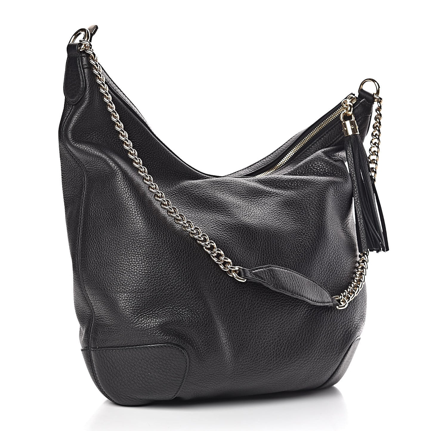 Pebbled Calfskin Medium Soho Chain Hobo Black