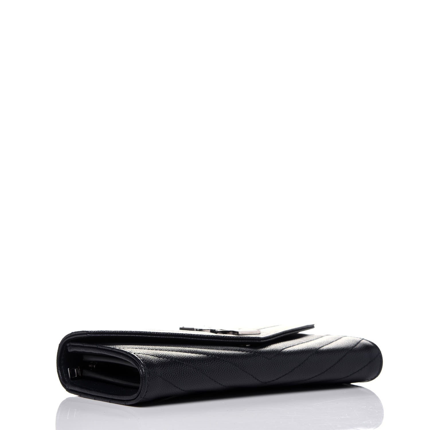 Saint Laurent Grain De Poudre Matelasse Chevron Monogram Flap Wallet Deep Marine 4 of 11