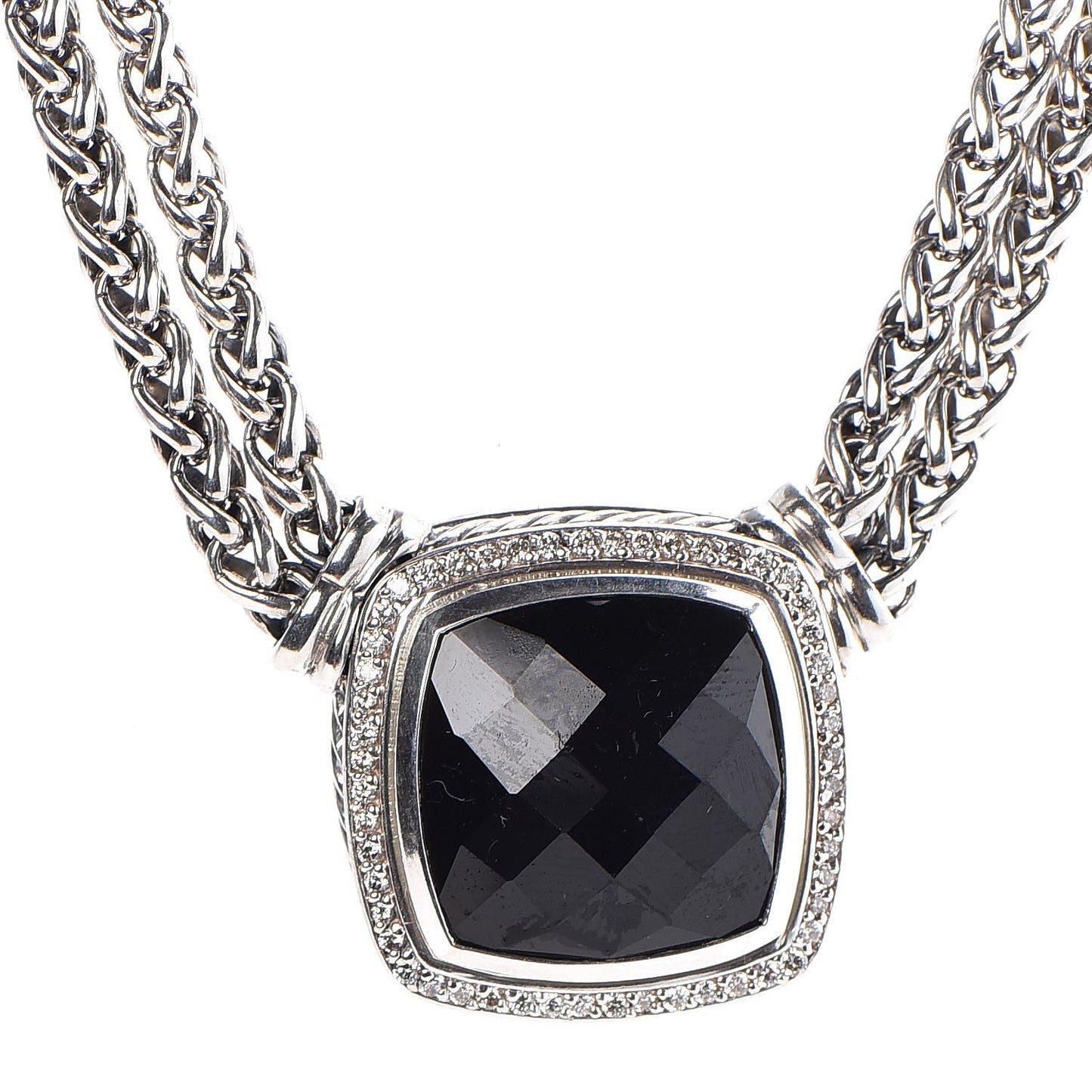 Sterling Silver Diamond Black Onyx 19mm Albion Double Wheat Chain Necklace