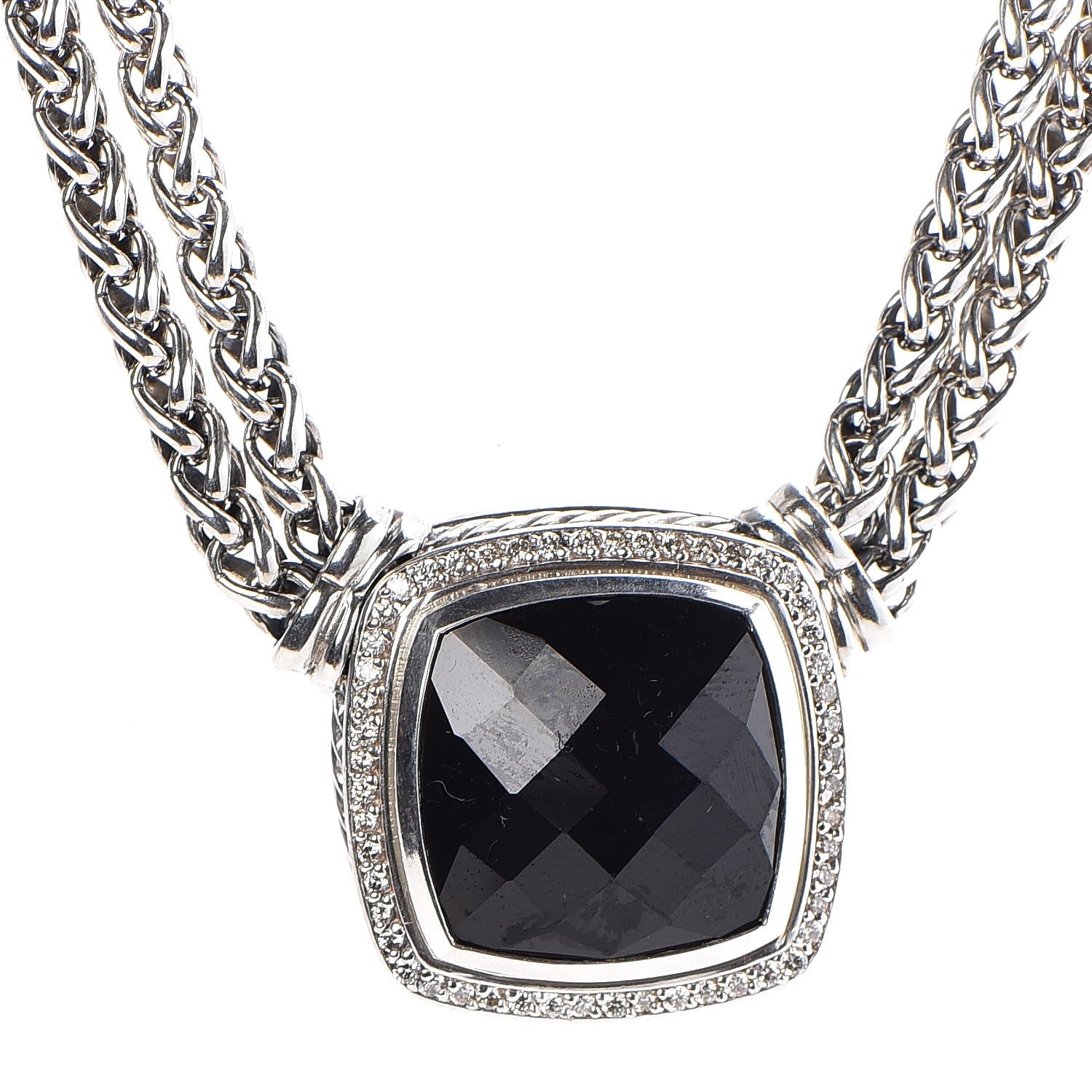 David Yurman Sterling Silver Diamond Black Onyx 19mm Albion Double Wheat Chain Necklace 4 of 15