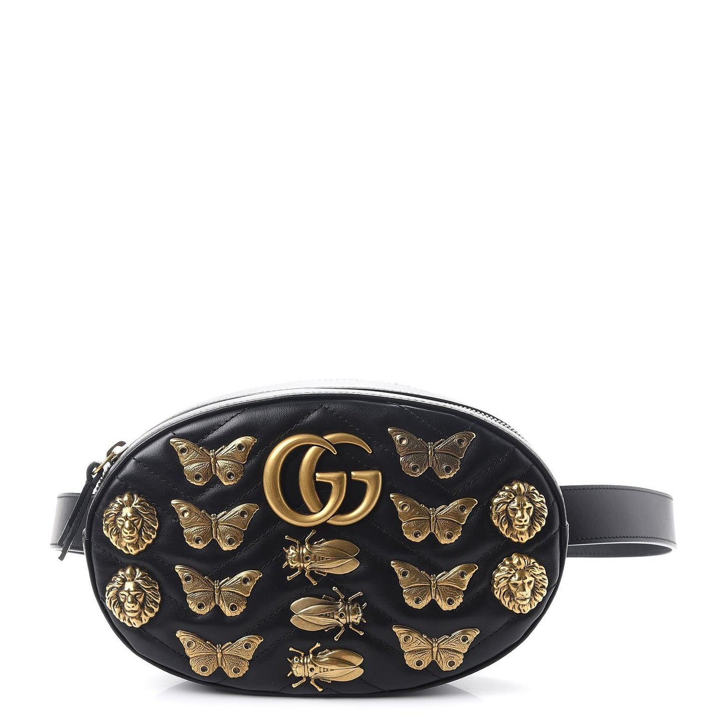 Calfskin Matelasse Animal Studs GG Marmont Belt Bag 85 34 Black