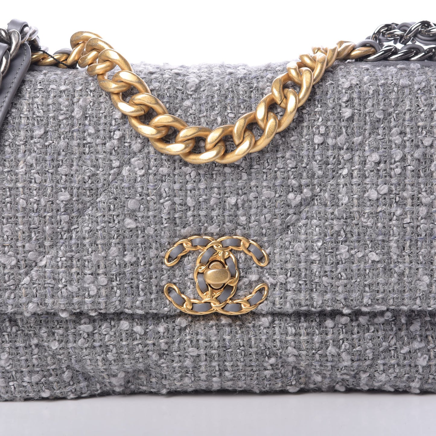 Tweed Quilted Medium Chanel 19 Flap Grey