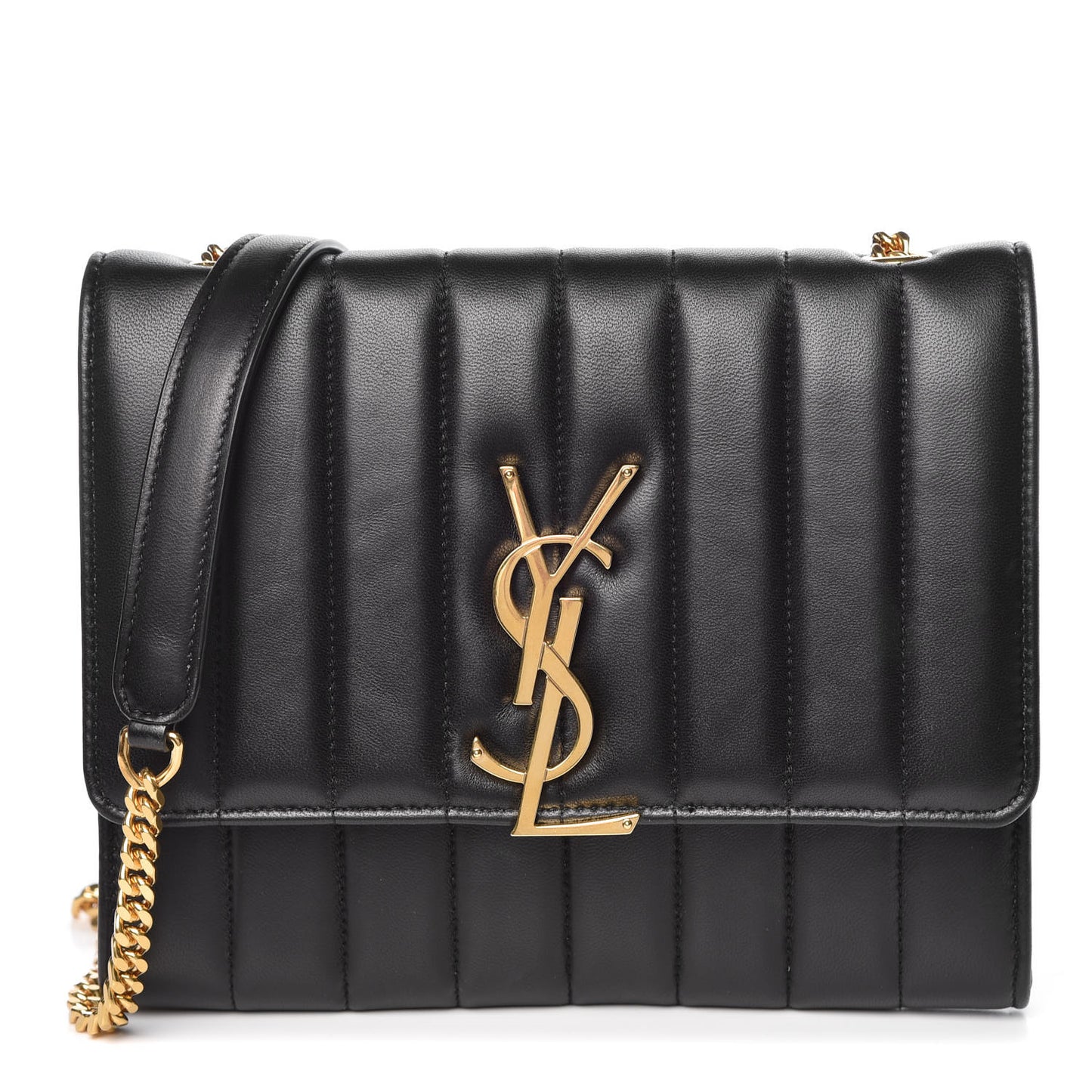Lambskin Matelasse Monogram Vicky Chain Wallet Black