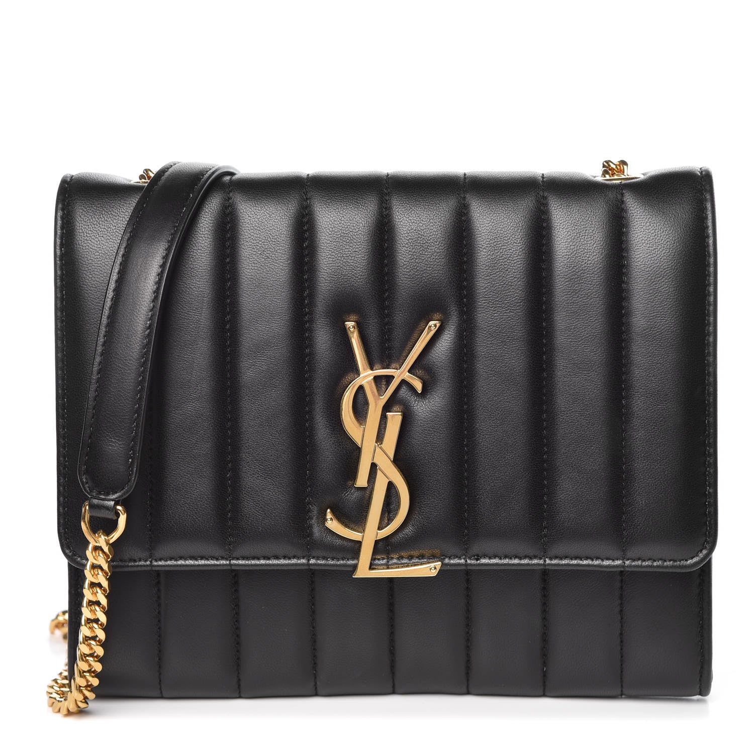 Saint Laurent Lambskin Matelasse Monogram Vicky Chain Wallet Black 1 of 13